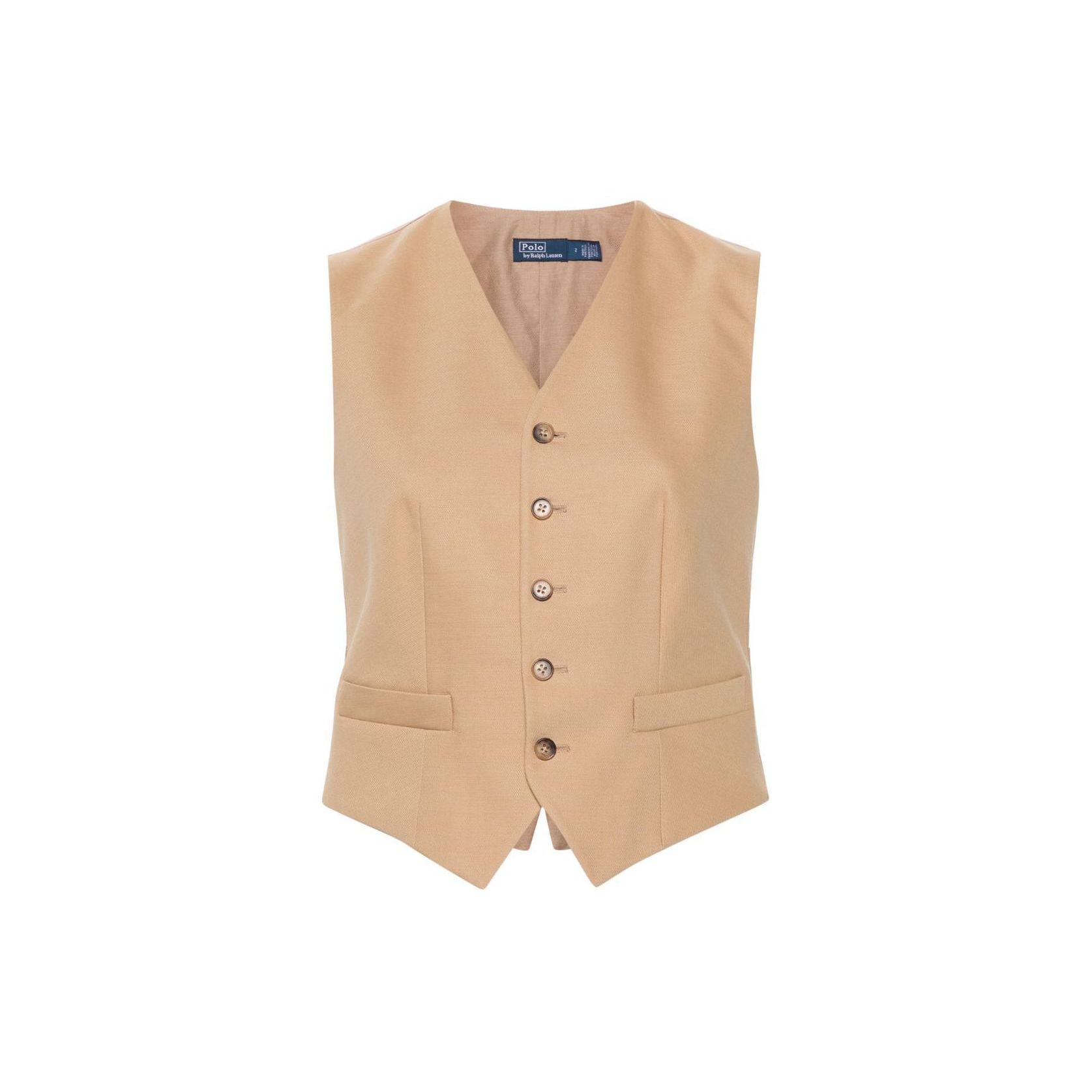 

Polo Ralph Lauren SS24 Однотонный жилет с V-образным вырезом, приталенного кроя, однобортный, с асимметричным низом, женский, бежевый 211924786-001 XS