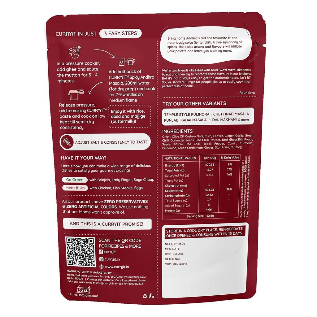 CURRYiT Andhra Mutton Instant Curry Paste Just Add Mutton, Chicken (Pack of 3)
