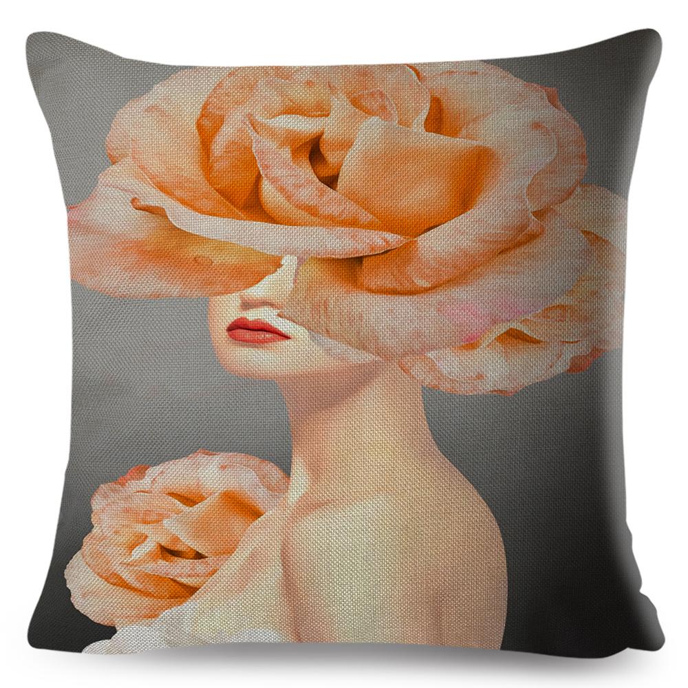 Sexy Flower Feather Women Cushion Cover Decor Harajuku Aesthetics Lady Double Print Pillowcase for Sofa Home Linen Pillow Case