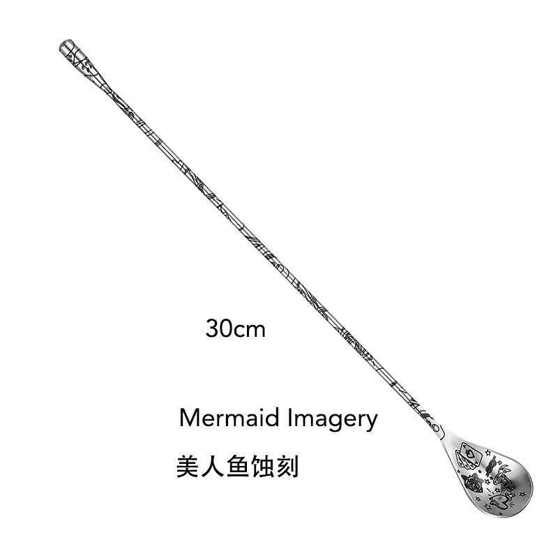 Tattoo Cocktail Spoon Bar Spoon With Tiki Themed Etched Pattern Stainless Steel