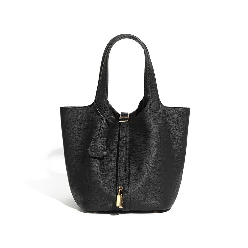 

Сумка-ведро из натуральной кожи, нишевая, высококлассная, изысканная, ручной работы, для женщин чёрный