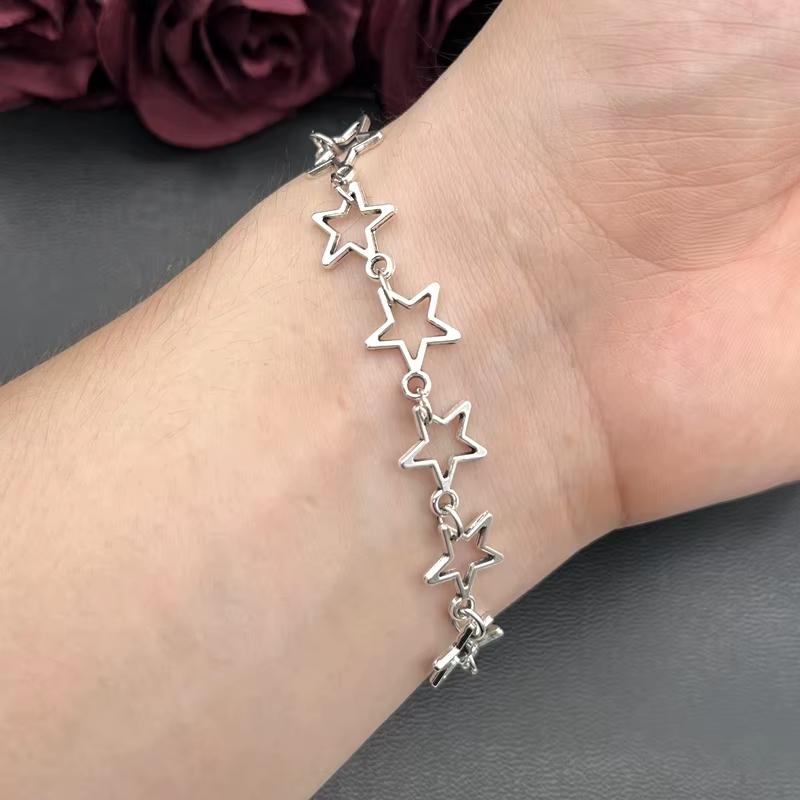 Five Pointed Stars Charm Bracelet Vintage Silver Color Pentagram Chain Bracelets For Women