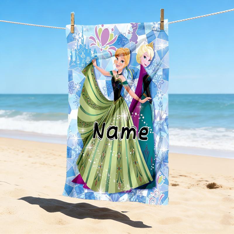 Custom Name Frozen Friendship Stylish Digital Printing Beach Towel Quick‑Drying Absorbent Blanket for Beach Pool Gym Travel