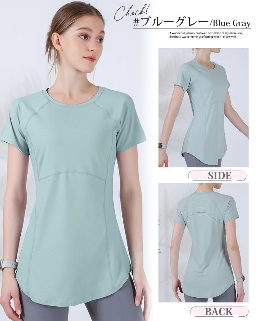 Ranmy Stage Short Sleeve Yoga with Slimming Longer Perfect for Sports and Gym Blue Size L Women's T-Shirt Silhouette, Quick-Drying, Lightweight,