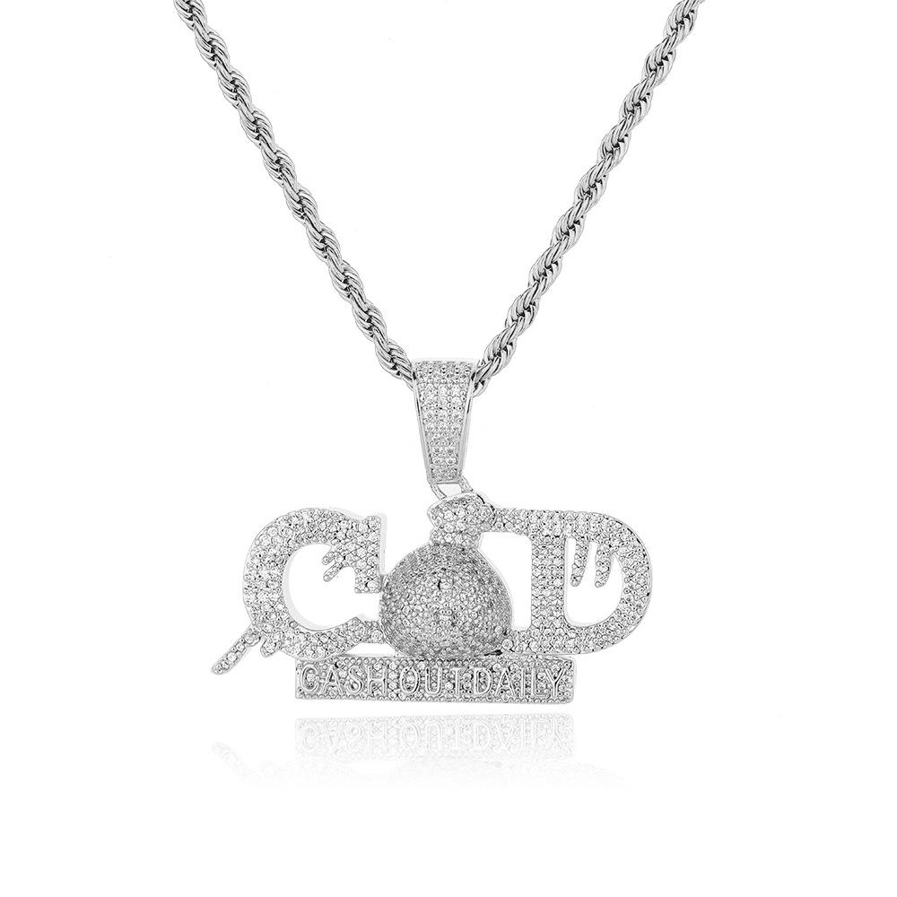 European and American hip hop C $D English letter pendant necklace men s copper inlaid zircon hip hop trend jewelry