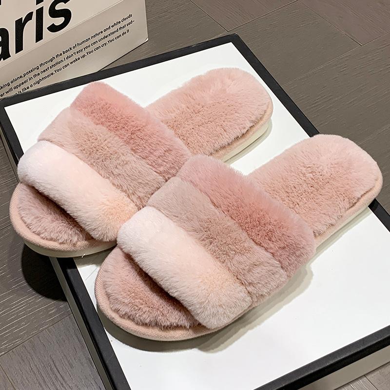 

Mao Mao slippers women s autumn and winter new lazy indoor home thickened warm leaking toe floor cotton mop 36-37