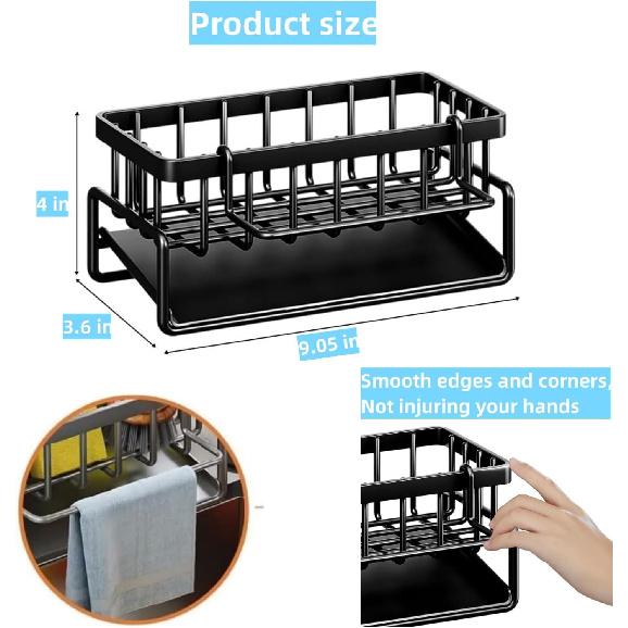 Sponge Holder for Kitchen Sink, Kitchen Sink Caddy Rustproof 304 Stainless Steel Dish Sponge Organizer with Detachable Dishcloth Rack Bathroom