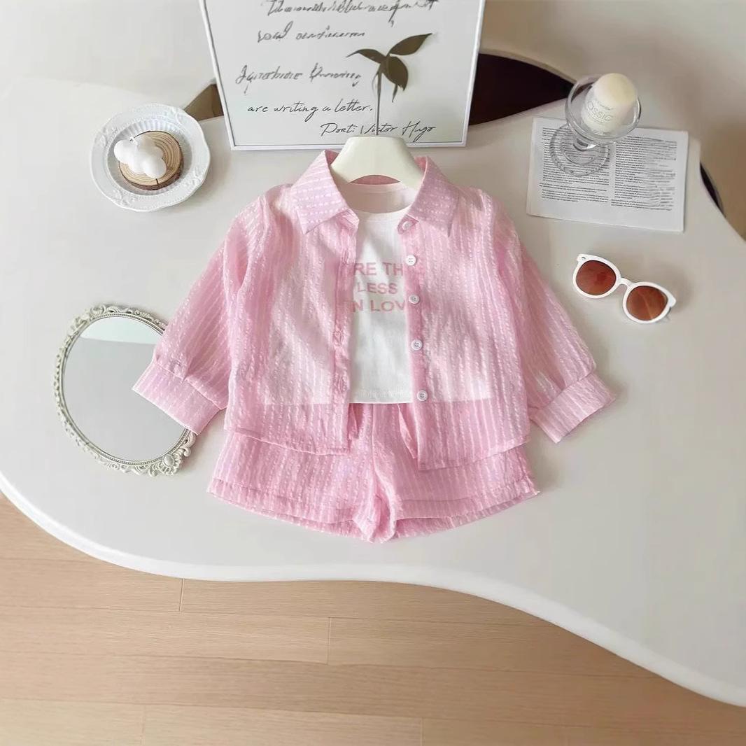 Летний комплект одежды для девочек: Повседневный летний топ-майка + шорты — легкие и свежие 110 розовый