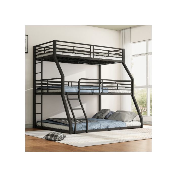 Lits superposés - MUVOE - 90x200 cm, 120x200 cm, 140x200 cm - Métal noir - 3 places - Design contemporain