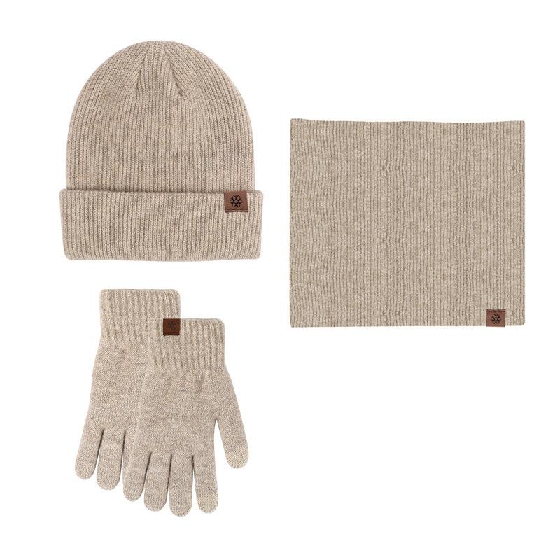 Winter Adult Women's Hats, Scarves, Gloves, Three-piece Set, Knitted Brushed Touch-screen Gloves, Outdoor Warm Suit