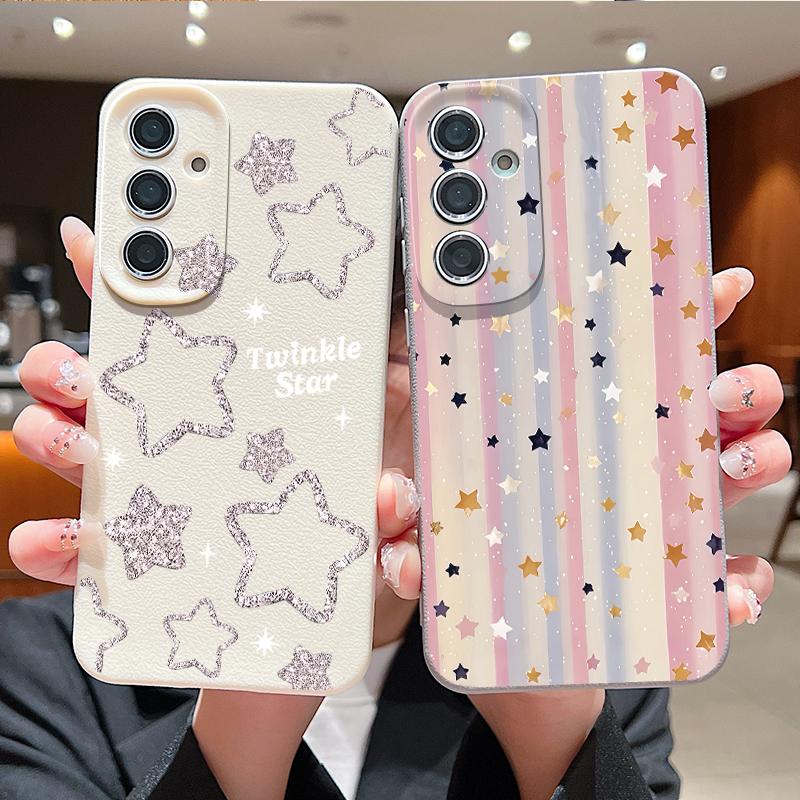 Creative Starry Stars Print Case For Samsung A57 A37 A17 A56 A36 A16 A55 A35 A15 A54 5G S21 FE S22 S23 S24 Plus S25 S26 Ultra Leather Texture Cover