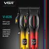 New VGR High-end Professional Hair Clipper Gradient Metal Body Oil Head Clipper Hair Trimmer 9000 RPM LCD Digital Display Electric Push Shear V-026
