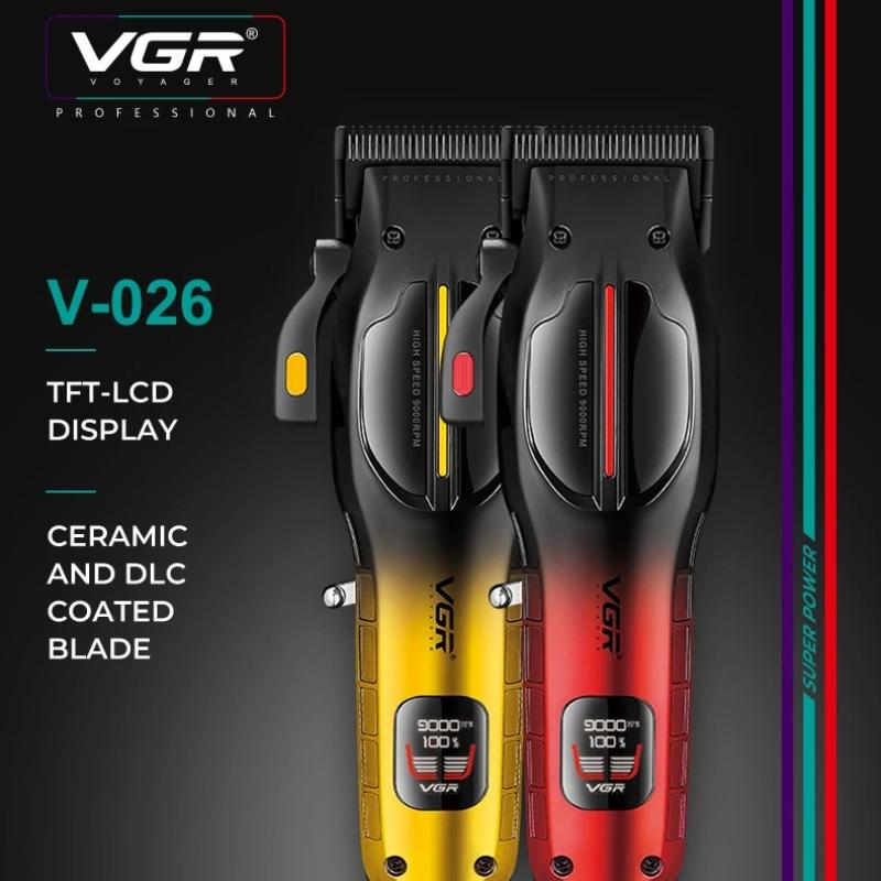 New VGR High-end Professional Hair Clipper Gradient Metal Body Oil Head Clipper Hair Trimmer 9000 RPM LCD Digital Display Electric Push Shear V-026
