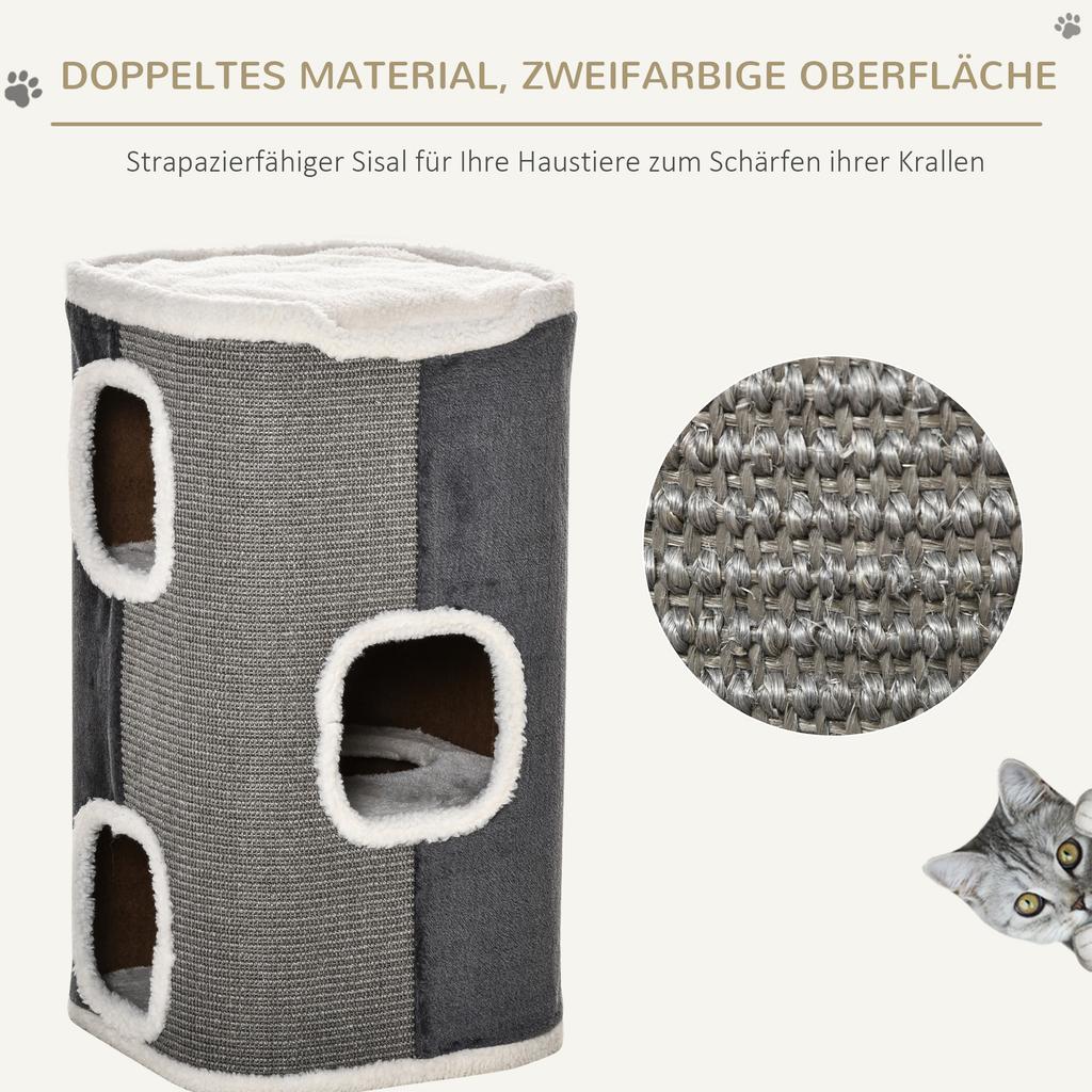 Cat Barrel Scratching Post Cat Tree for Indoor Cats Kitten Climbing Frame Pet Play Tower Soft Plush & Lamb Fleece Grey