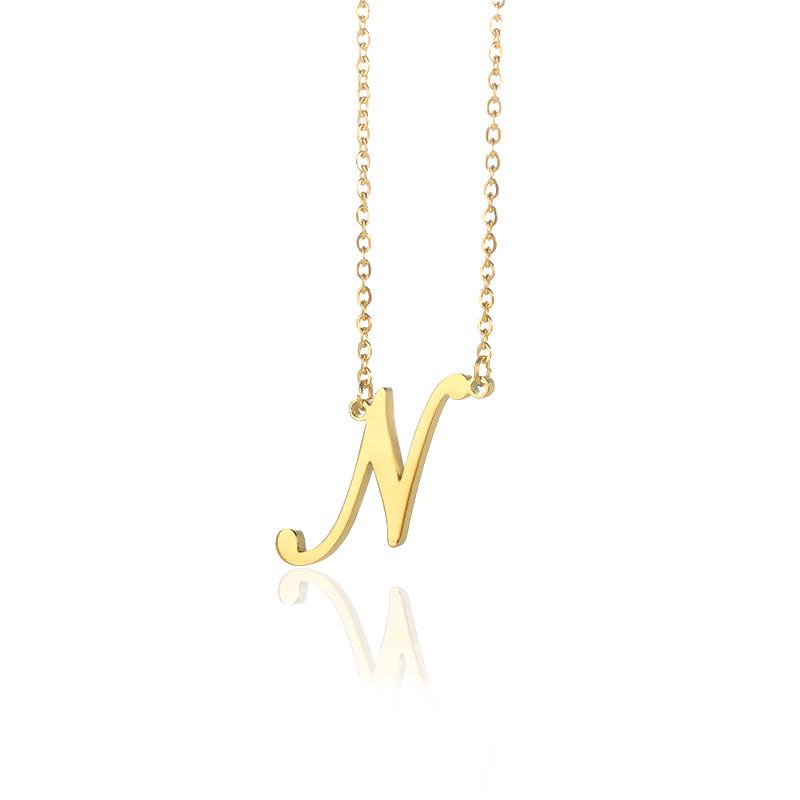 Stainless Steel Lowercase Letter Necklace with Clavicle Chain - European & American Design