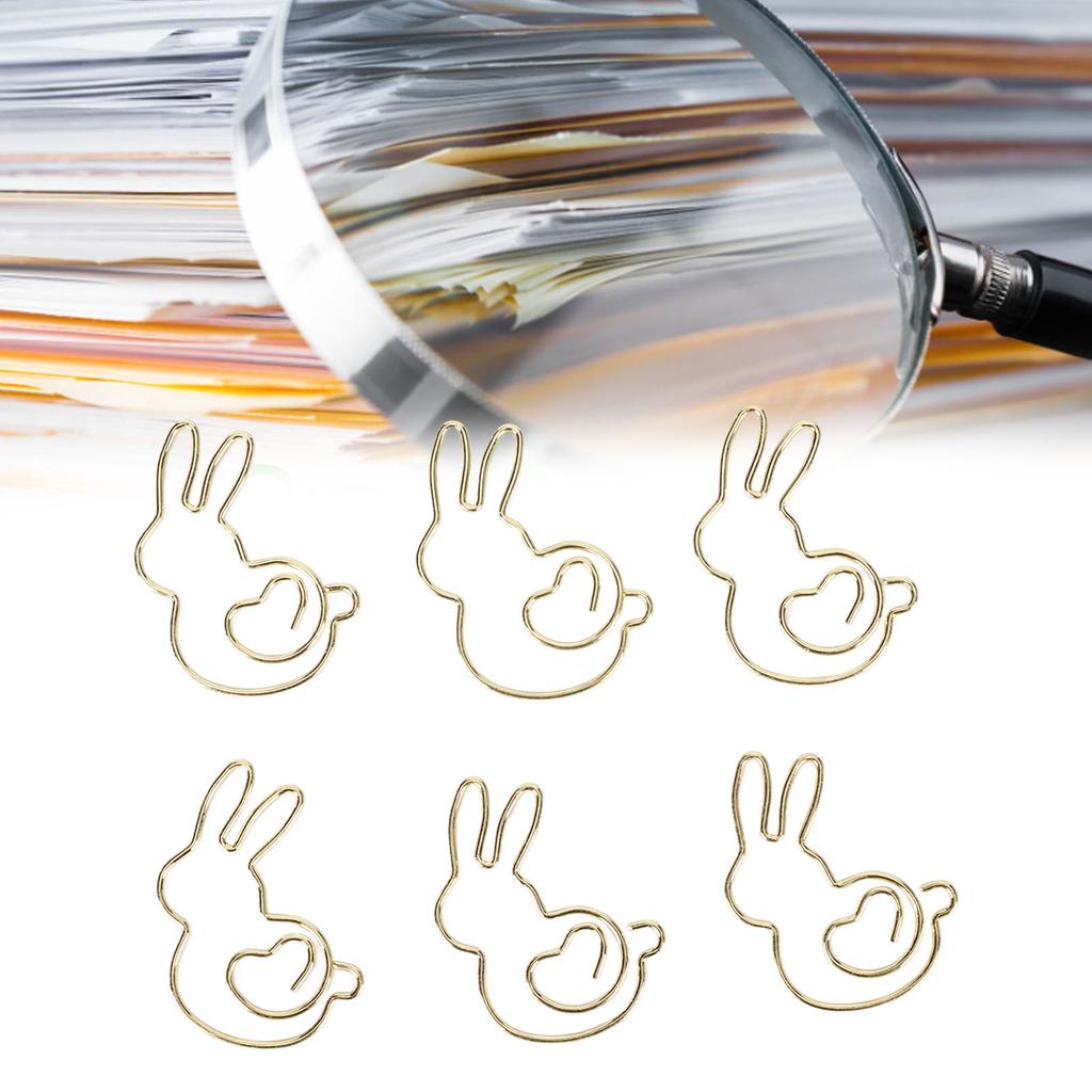 50 Pcs Rabbit Shaped Paper Clip Creative Cute Cartoon Animal Golden Page Marker File Note Clips for 