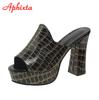 Aphixta 10.5cm Square Heels Platform Slides Women Mules Design Peep Toe Slippers Sandals Summer Cool Shoes Female Big Size 41