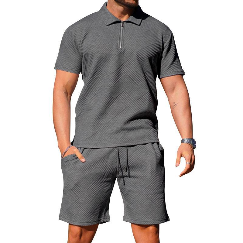 Men's POLO Shirt Suit Men's Casual Short Sleeve Suit Lapel T Shirt Textured Shorts Athletic Two Piece Set