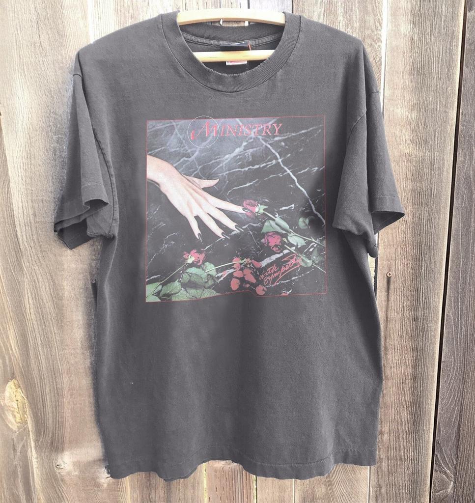 HOT! Ministry - With Sympathy Metal Band Charcoal Heavy Cotton T-Shirt