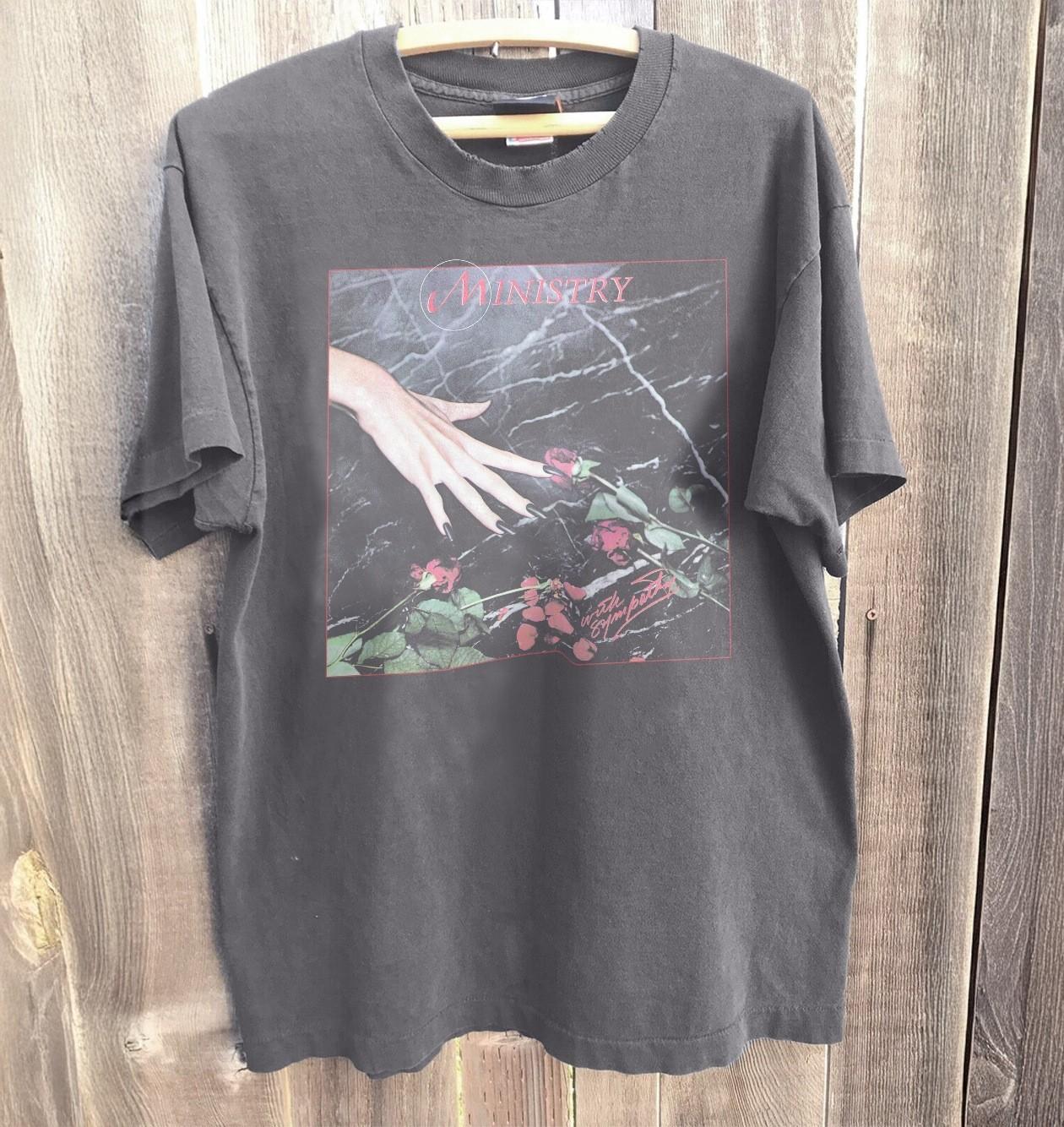 HOT! Ministry - With Sympathy Metal Band Charcoal Heavy Cotton T-Shirt L