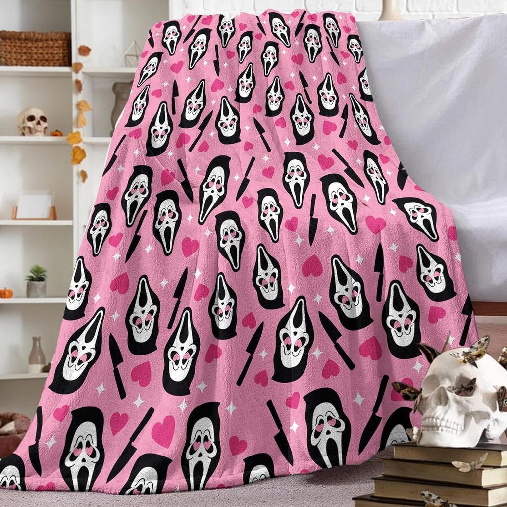 1PC Halloween Theme Throw Blanket Skull Mask Horrible Arts Thin Blanket Gifts for Couch Bed Car Home Camping All Season Use
