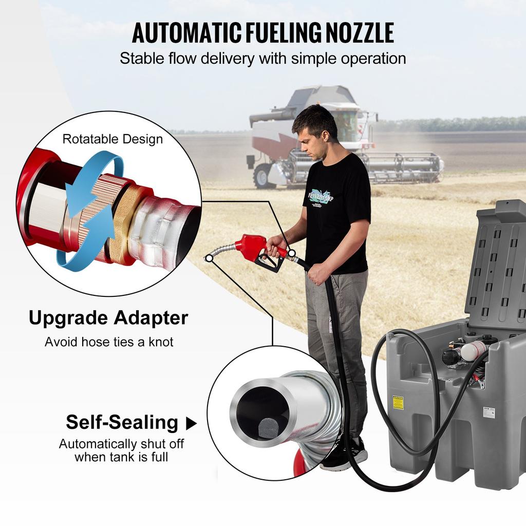 VEVOR Portable Diesel Tank, 439.1 L Capacity & 37.85 L/min Flow Rate, Diesel Fuel Tank with 12V Electric Transfer Pump and 399.3 Cm Rubber Hose