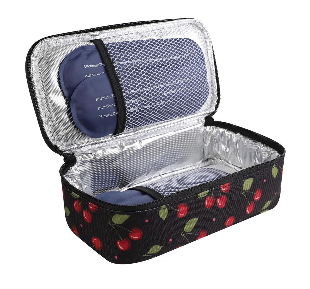 Portable Insulin Travel Compatible with EpiPen and Eye Includes 4 Ice Durable 600D Oxford Compact Size Cherry Color Case/Pouch - Drops, Packs,