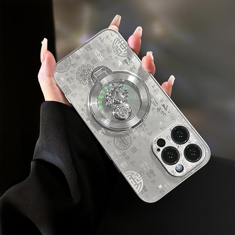 Applicable to Apple 17promax mobile phone case new women's iphone15 Guofeng Baifu 16 gourd folding bracket 14