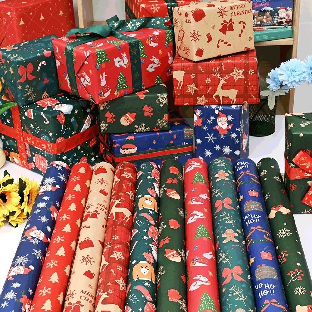 5PCS Festive Printed Christmas Wrapping Paper Gift Wrap Sheet Holiday Craft Supplies