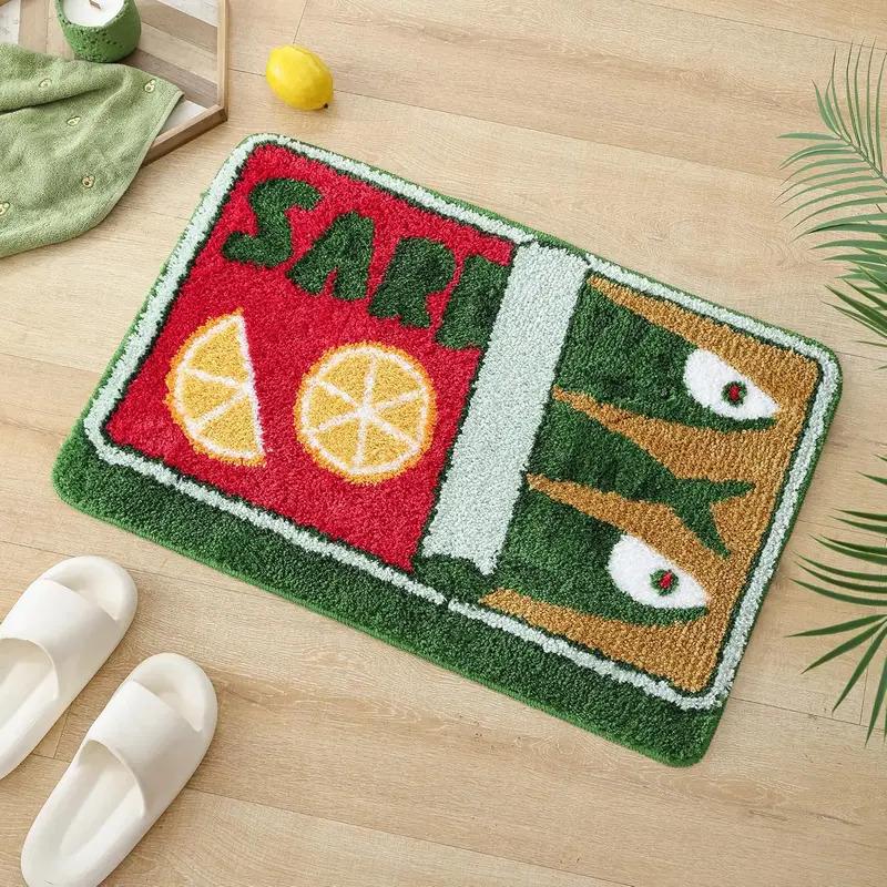 VIKAMA Cute Cartoon Sardine Floor Mat Soft Non-slip Absorbent Washable Doormat for Kitchen Bathroom Bedroom Sofa Home Decor