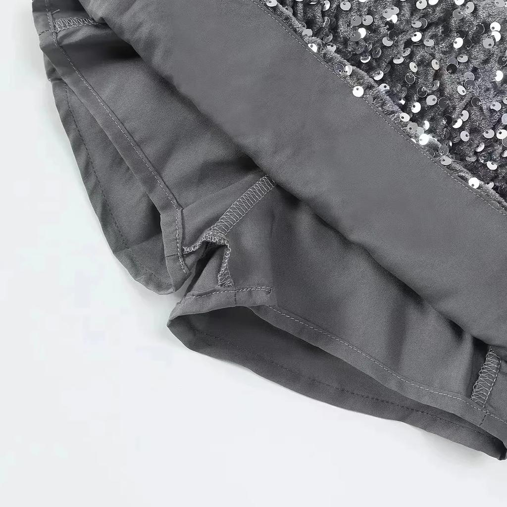 Dívčí Flitrová sukně Jaro Léto Móda Šedá Elastický pas Teenage Streetwear Taneční Krátká sukně A-Line pro děti 10 12 13 let
