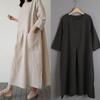 Robe polyvalente grande taille en coton et lin - Manches longues longueur midi pour le printemps et l'automne