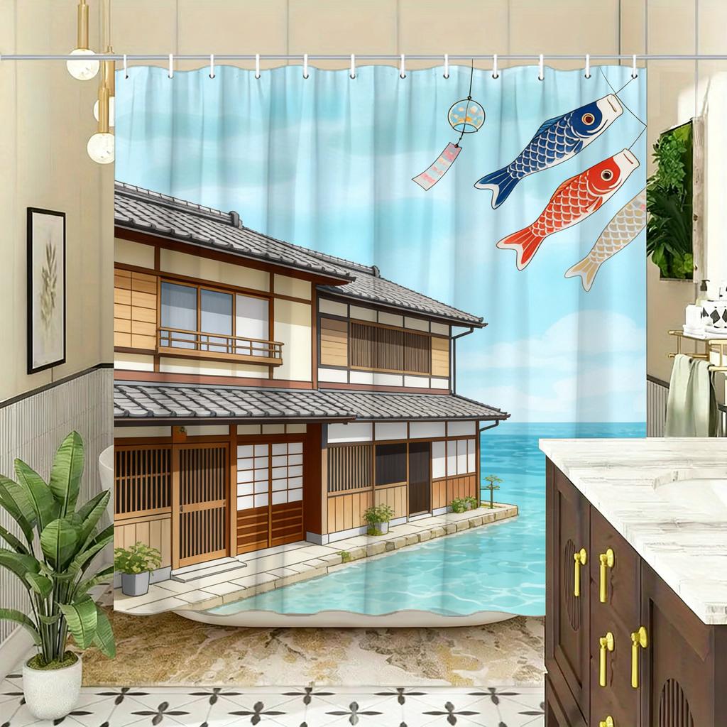 Whimsical Candy House & Gnomes with Lollipops Waterproof Shower Curtain for Bathroom Decor