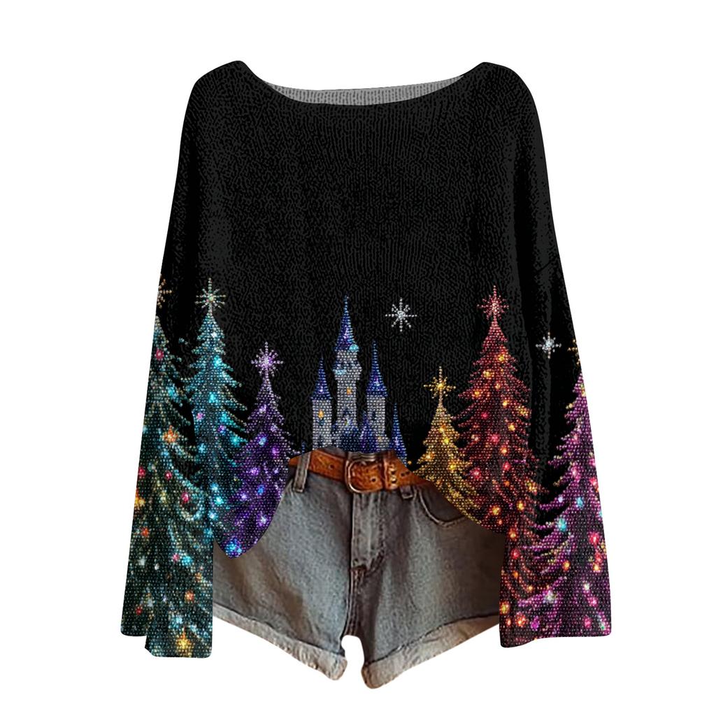 Womens  Fall Sweaters Long Sleeve Print Tops Pullover Sweaters Loose Dressy Casual Basic Clothes