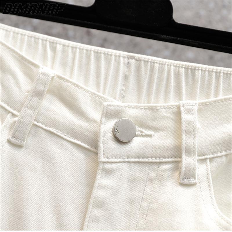 DIMANAF 2025 Taglie Forti Jeans Estivi Pantaloni Donna Pantaloncini Elasticizzati Larghi Casual Strappati Pantaloni Basic in Denim Bianco 5XL