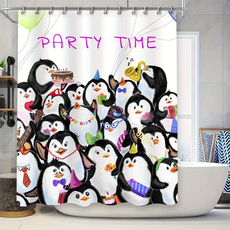 

Animal Party Shower Curtain Cartoon Penguins Decorative Bathroom Liner Set For Kids Bathrooms W60H190(CM)-1 Pcs