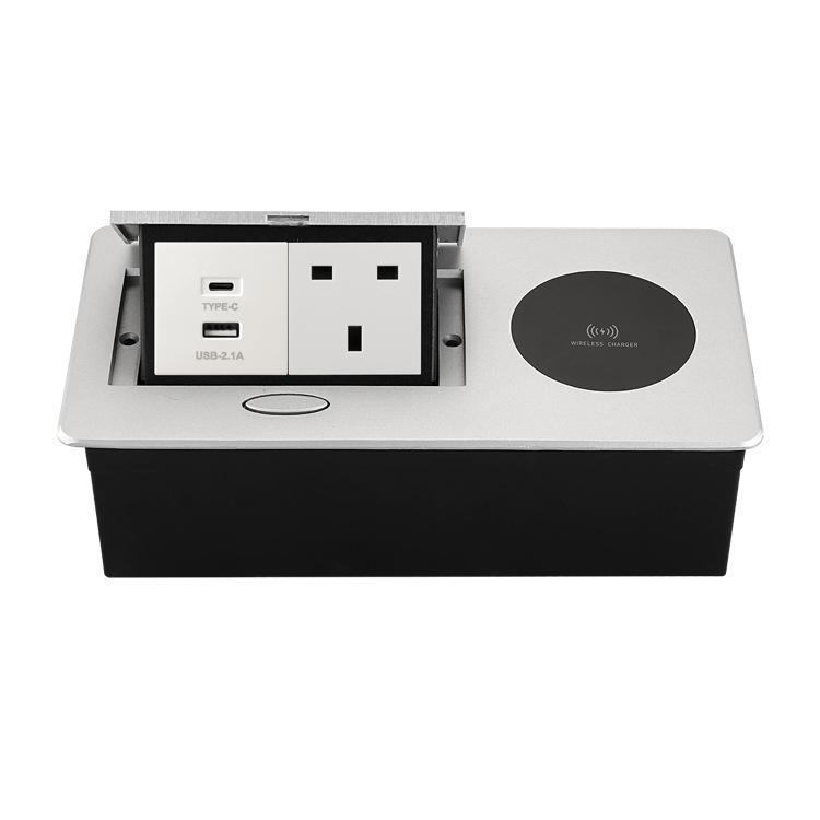 Bezprzewodowe ładowanie Ukryte gniazdko biurkowe z USB-C i opcjami zasilania (Standard UE i USA)