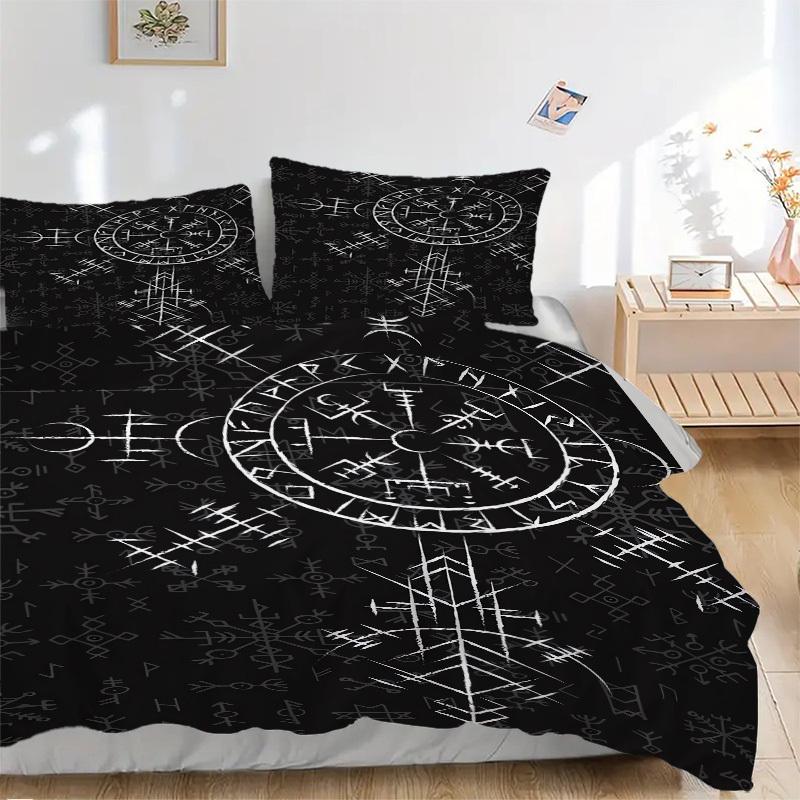 3pcs Viking Runes Bedding Set Soft Polyester Down Comforter Cover and Pillowcases, Suitable for All Seasons, Practical Gifts for the Home 0729093