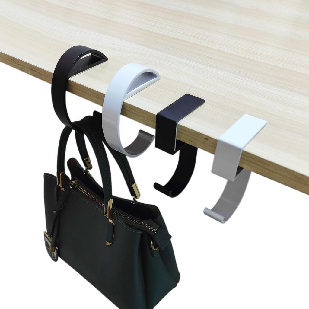 Set of 4 Office Supplies Table Hooks, Bag Hangers, Under-Cabinet Storage Hooks, Anti-Slip (Type 5 + Type E - Set of 4)