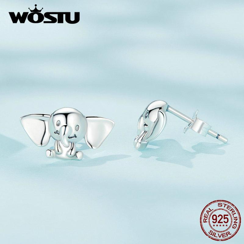 WOSTU 925 Sterling Silver Lovely Interesting Elephant Earrings for Women Jewelry