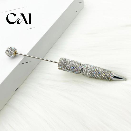 Crystal Diamond Gel Pen Beadable Pens, Bling Rhinestone Beaded DIY Bead Pen, Shaft Decorative Craft Black Ink Ballpoint Pens for Decorations