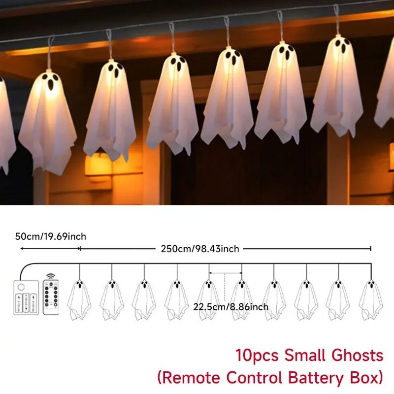Haunted House Decor Halloween White Hanging Ghost Lights Horror Flying Ghost Props Glowing Spooky Ornaments for Halloween Party Outdoor Yard Decor