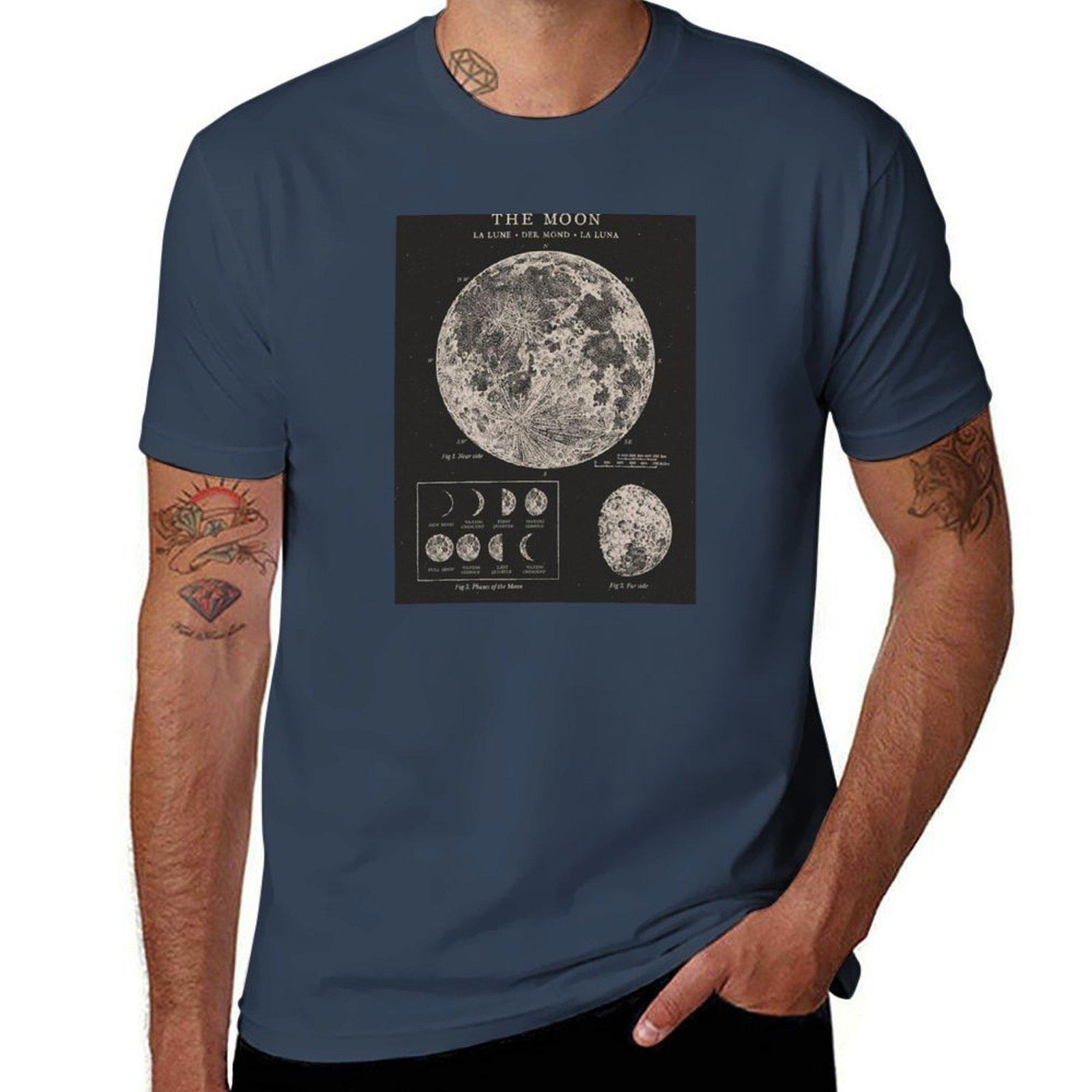 Moon Phases Vintage Poster TShirt Soft Casual Short Sleeve Cotton Tee S