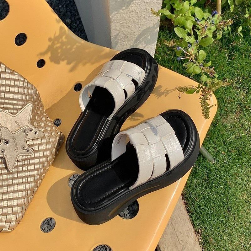 Mint Woven Glossy Flip Flops Women's Platform Holiday Style Bread Slippers