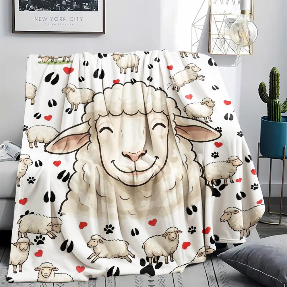 1PC Cartoon Sheep Print Flannel Blanket, High quality All Seasons, Home Decor, Warmth and Comfort, Perfect for Christmas Gifts