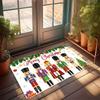 Gingerbread Train House Candy Pine Tree Snow Print Anti Slip Entry Mat Winter Xmas Seasonal Front Door Rug