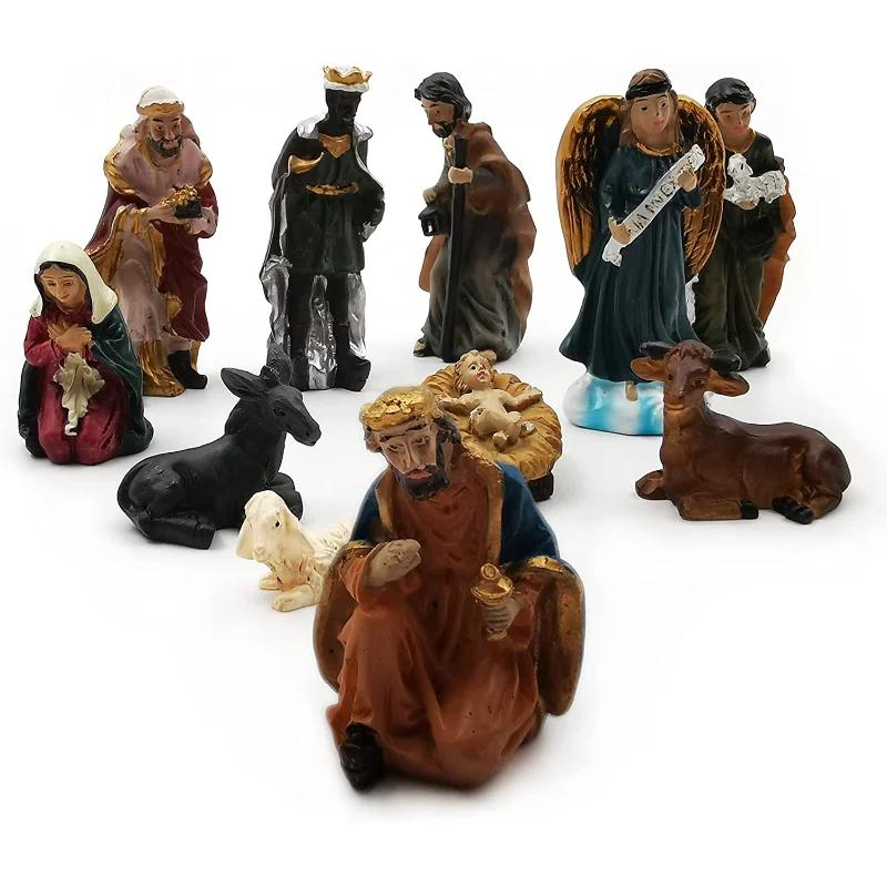 11pcs/ Set Christ Birth of Jesus Ornament Gifts Nativity Scene Crafts Resin Christmas Manger Decoration Catholic Figurines