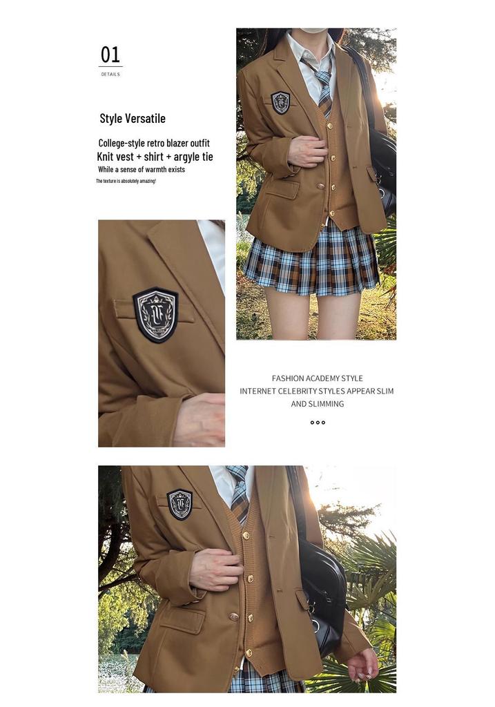 Japanese Style Mid-Length JK Uniform Blazer Set for Female Students - Spring & Autumn