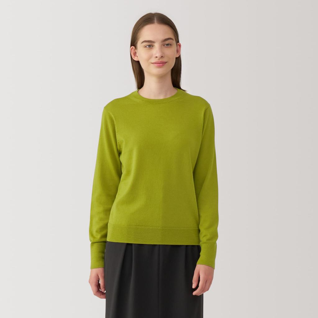 MUJI Washable Wool Crew Neck Light Size S Women's High-Gauge Sweater, Green, (BAC11A4A)