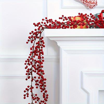 68/74 Inches Artificial Red Berry Garland Vine 2024 Christmas Decoration Holly Fruit Hanging Rattan New Year Decoration